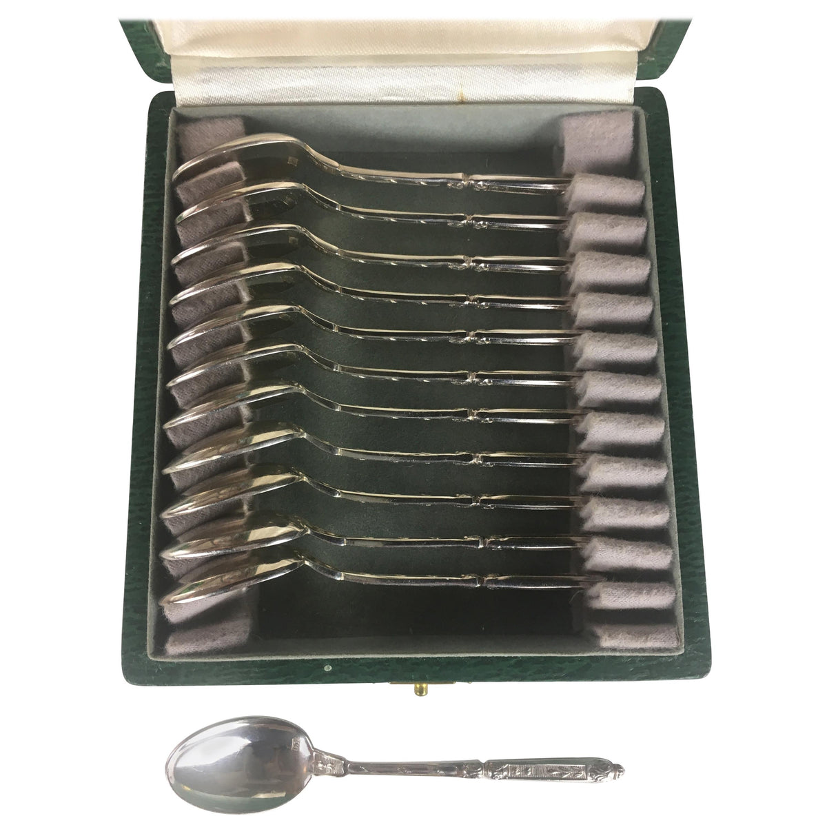 French Sterling Silver Spoons Set of 12, Antique Tea, Coffee or Dessert Spoons