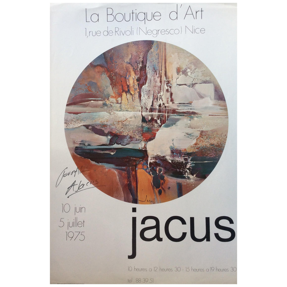 Original Midcentury Abstract Art Poster Signed by the Artist, Jacus