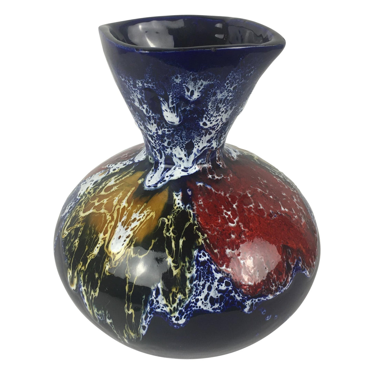 Vallauris French Midcentury Flower Vase Multicolored Fat Lava Style