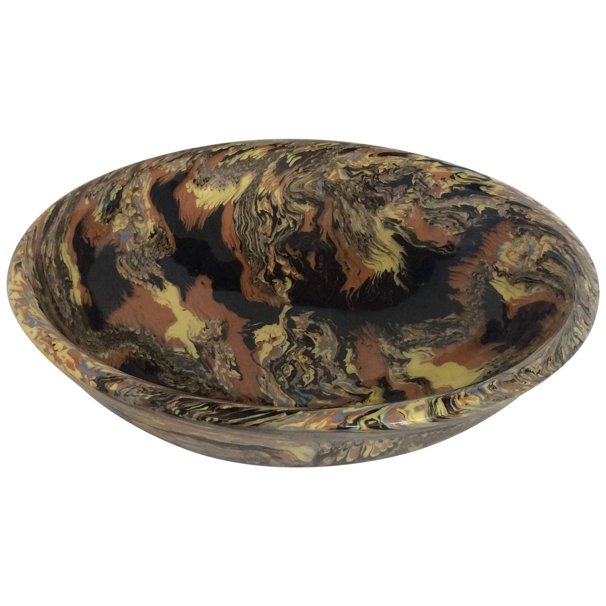 Large French Midcentury Ceramic Mixed Earths Bowl or Centerpiece, Signed