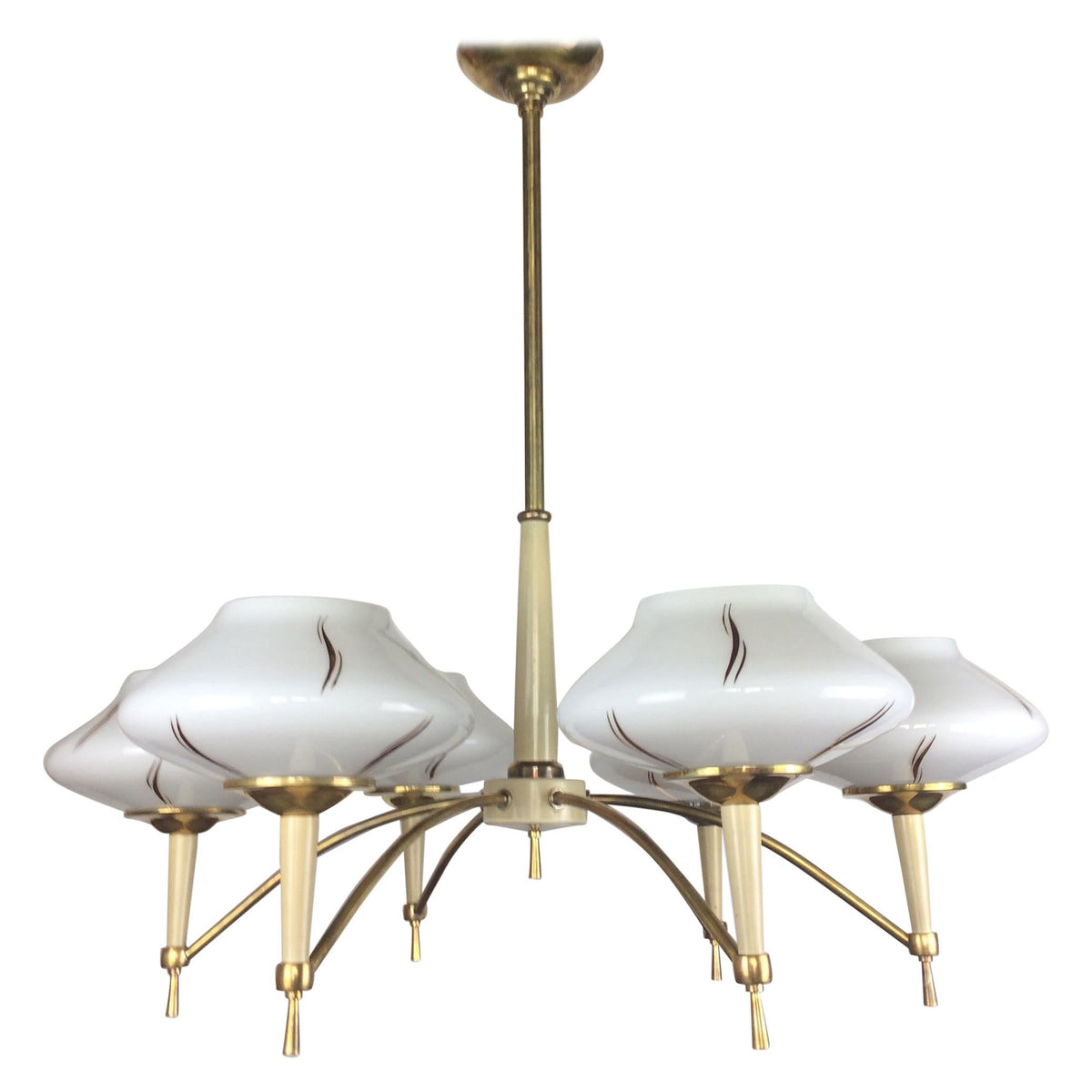 Maison Arlus Midcentury Glass Globe 6-Arm Chandelier, circa 1950