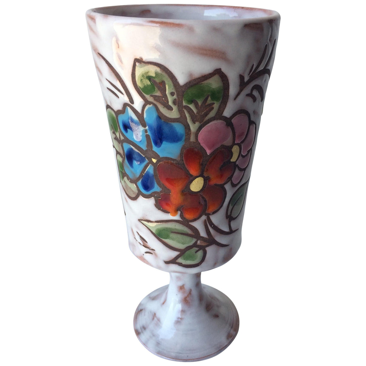 French Midcentury Ceramic Vase Hand-Crafted with Flowers Signed Miclay