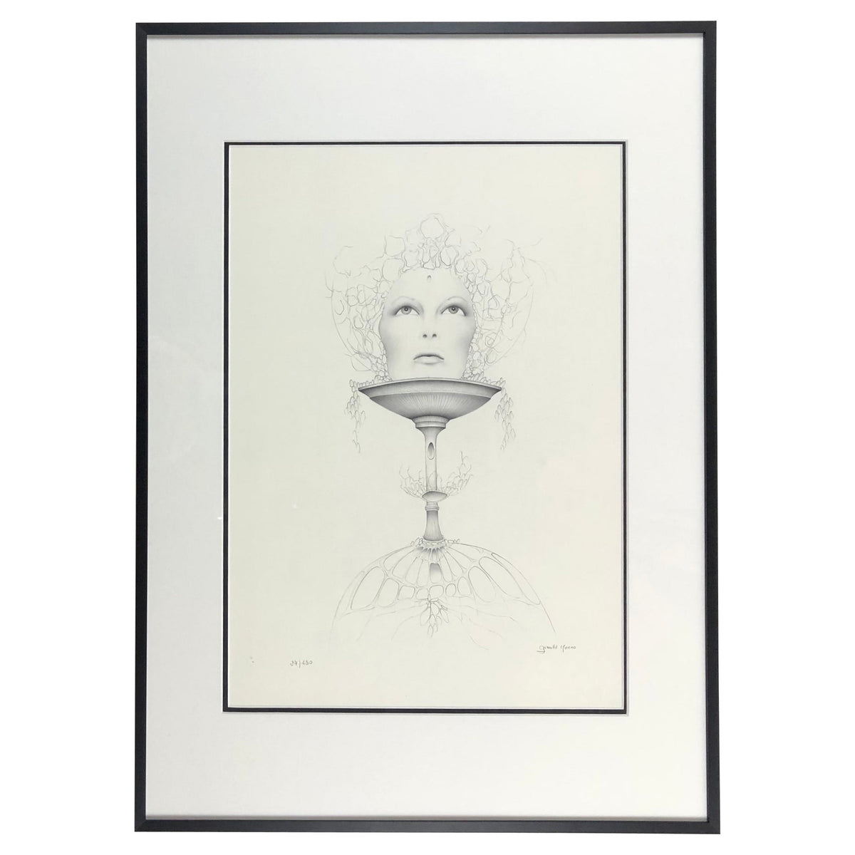 Dali Inspired Surrealist Black and White Lithograph by Gerald Moreno