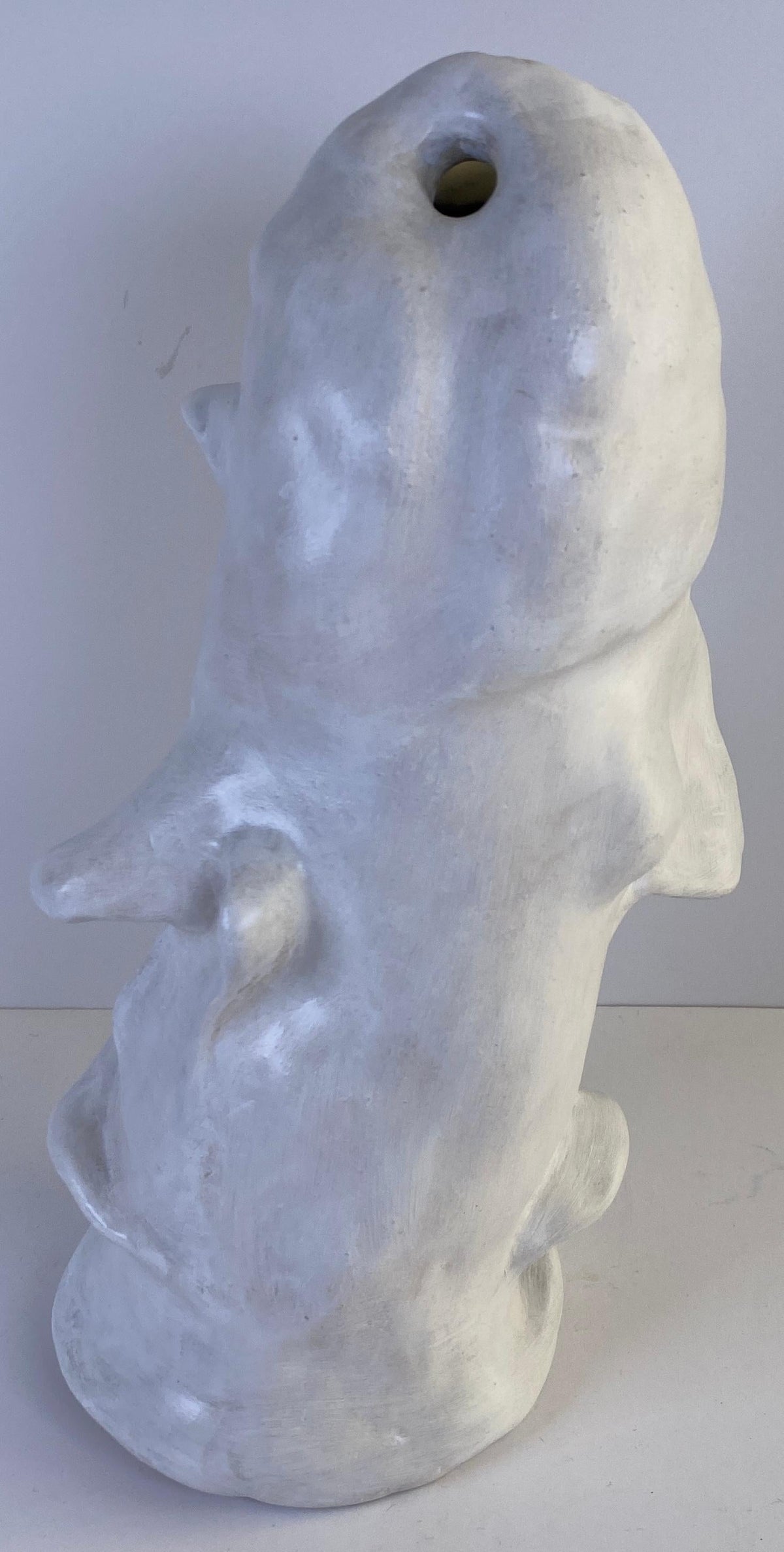 Modernist White Ceramic Abstract Figurative Sculpture, Organic Studio Art Bust — detail 7