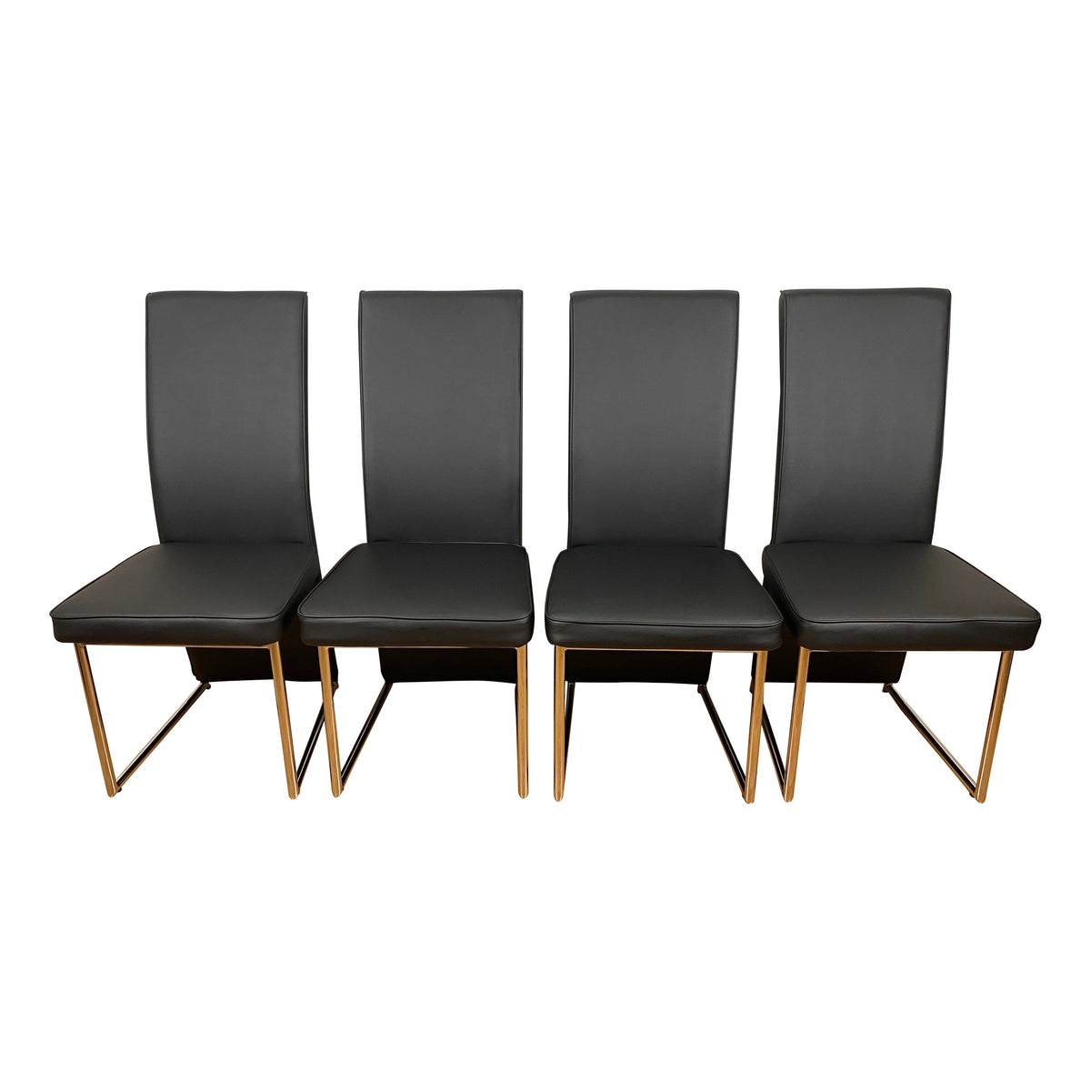Set of 4 Baughman Style Thin Line Chrome & Black Faux Leather Dining Chairs