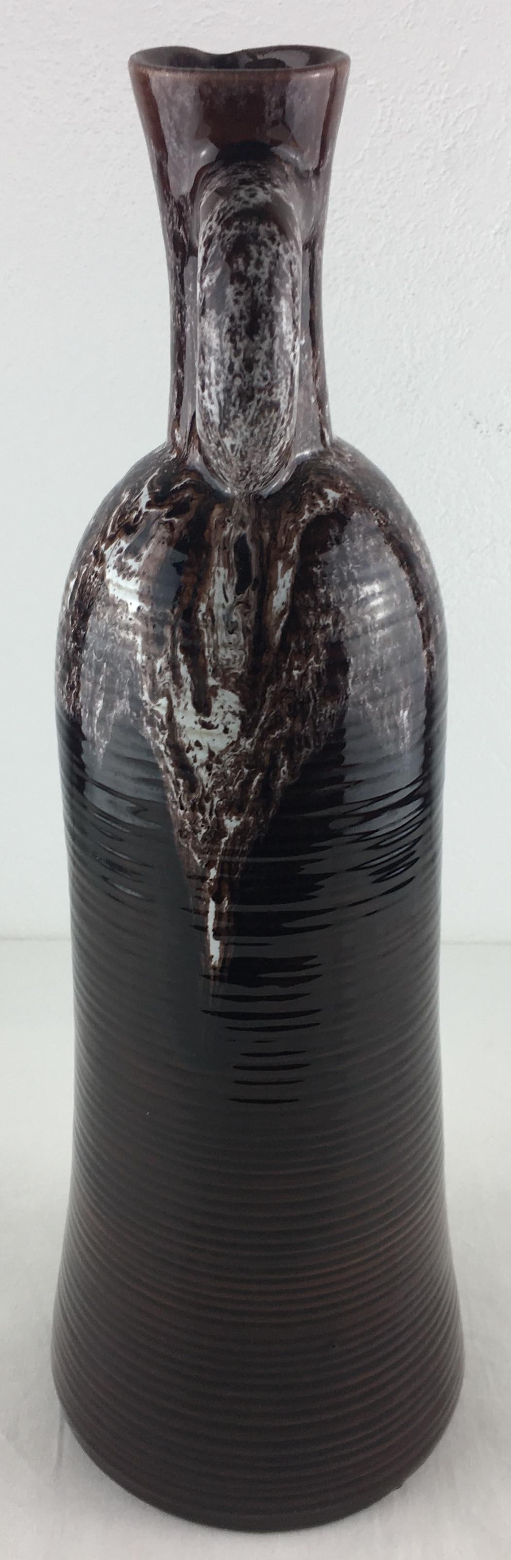 Accolay French Ceramic Handled Pitcher Vase, Large Brown Ceramic Vase — detail 7