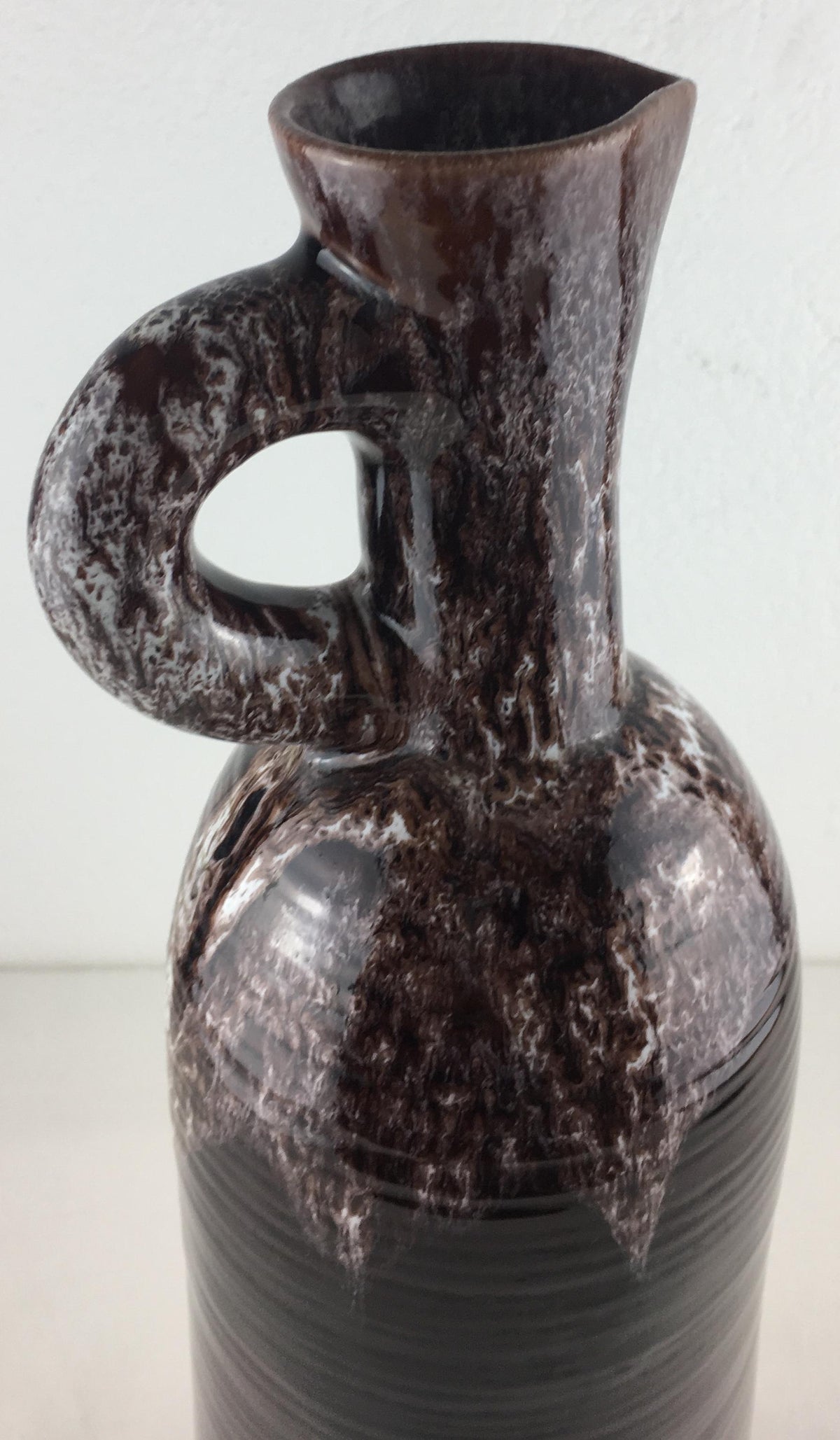 Accolay French Ceramic Handled Pitcher Vase, Large Brown Ceramic Vase — detail 6