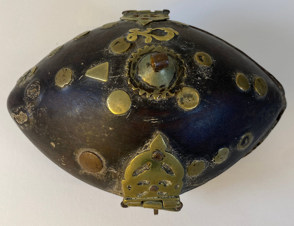 Antique African Wood & Brass Domed Trinket Box with Pierced Brass Clasp — detail 6