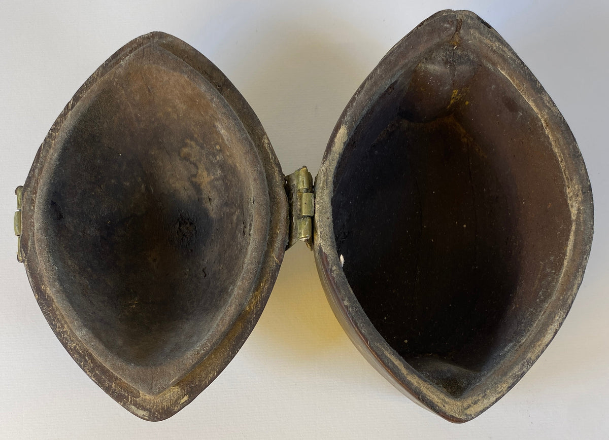 Antique African Wood & Brass Domed Trinket Box with Pierced Brass Clasp — detail 3