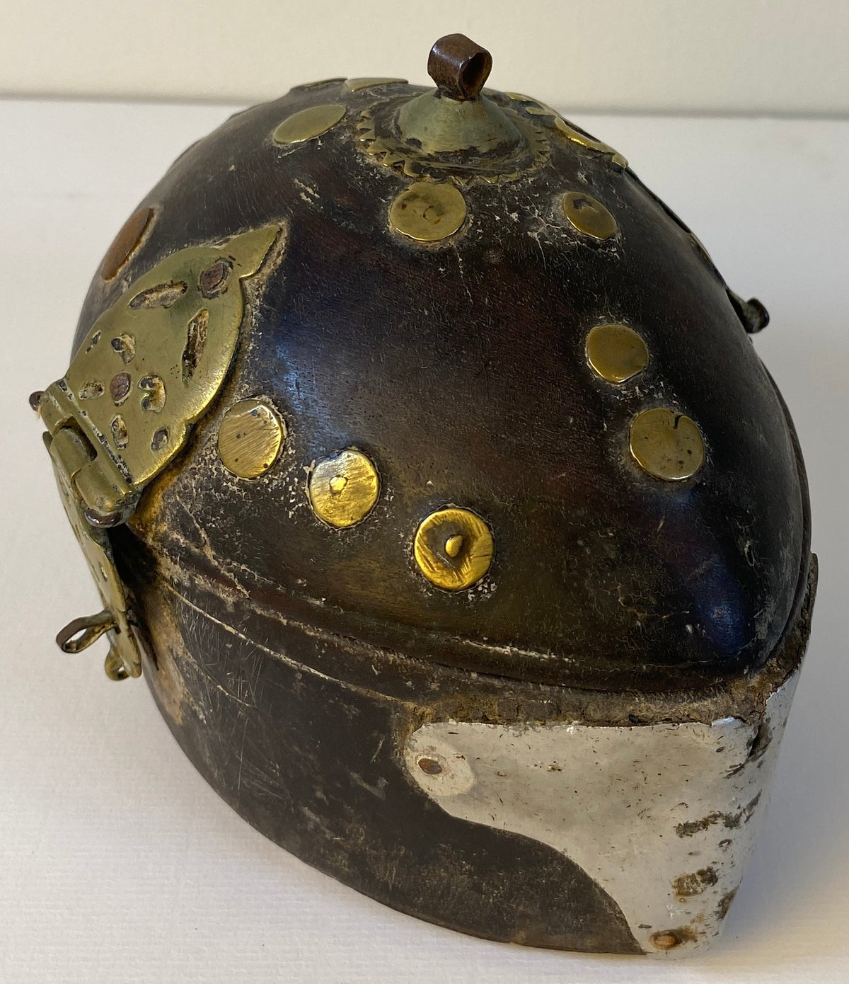 Antique African Wood & Brass Domed Trinket Box with Pierced Brass Clasp — detail 9