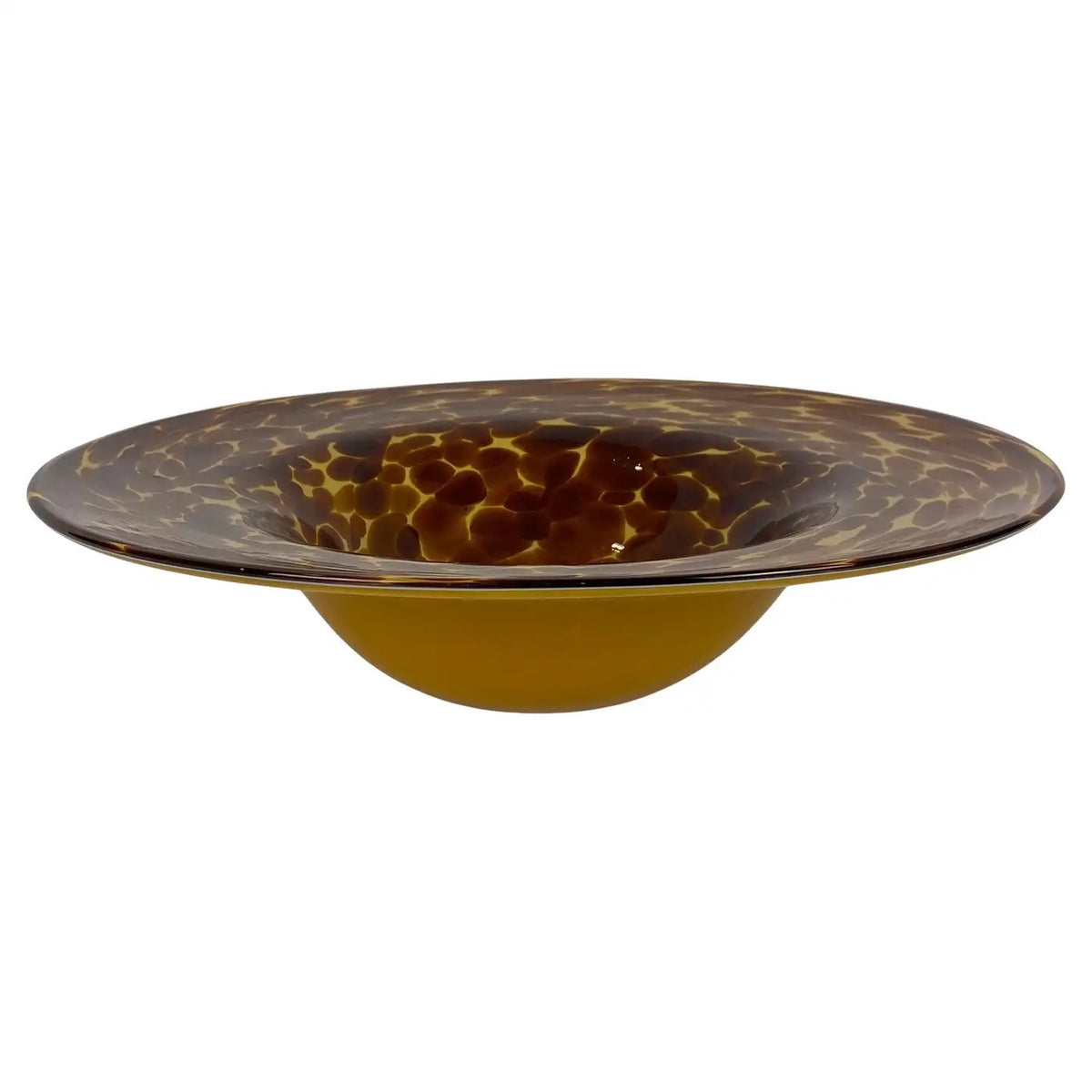 Amber Murano Art Glass Centerpiece Bowl, Large Tortoiseshell Motif, Italy, Mid-20th Century