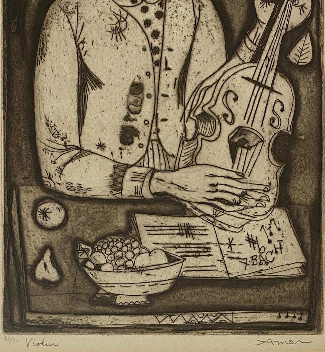 Color Lithograph by Irving Amen, Titled "Violin" — detail 5