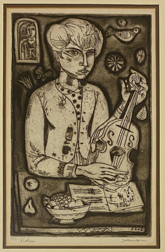 Color Lithograph by Irving Amen, Titled "Violin" — detail 2