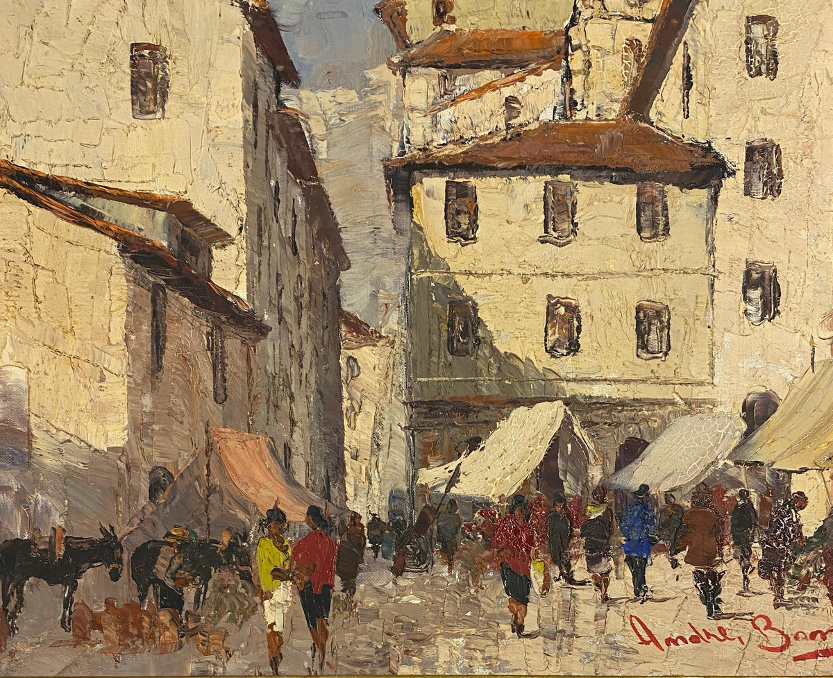 French Village Scene, Oil on Canvas Painting Village in France — detail 5
