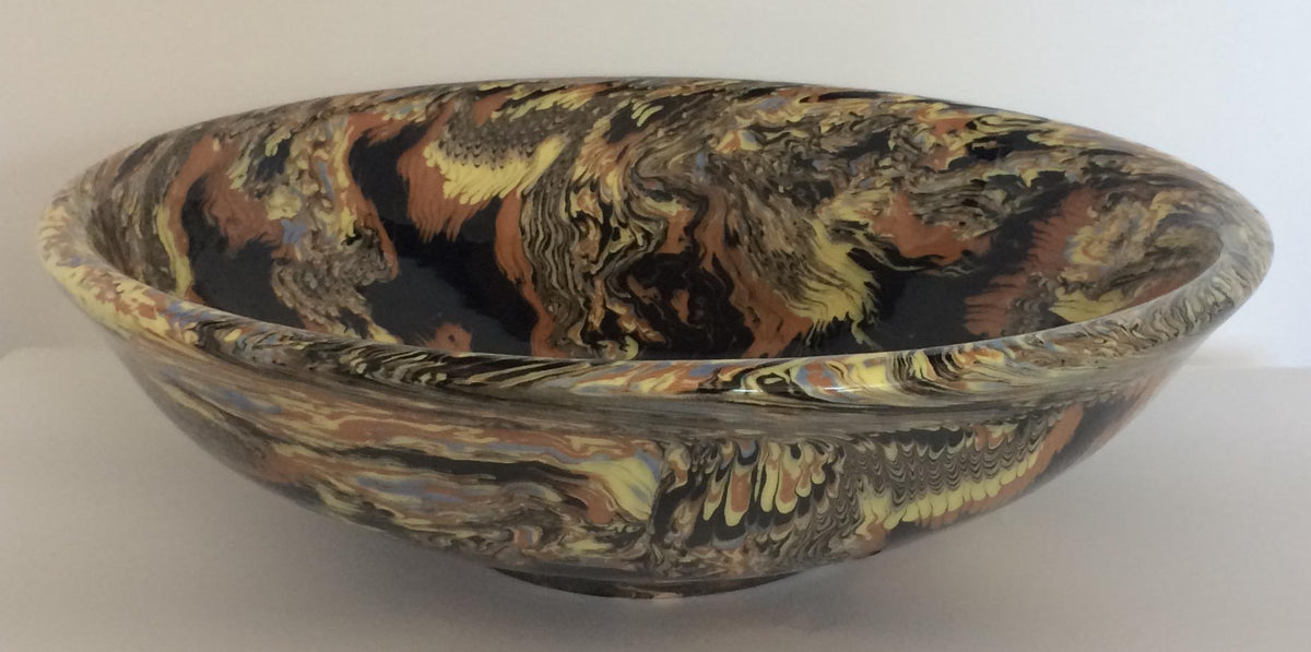 Large French Midcentury Ceramic Mixed Earths Bowl or Centerpiece, Signed — detail 4