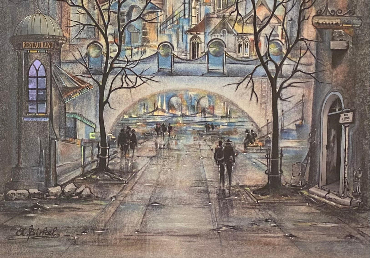 Armin Birkel "Blue City" Original Signed Lithograph with Metallic Embellishments — detail 3