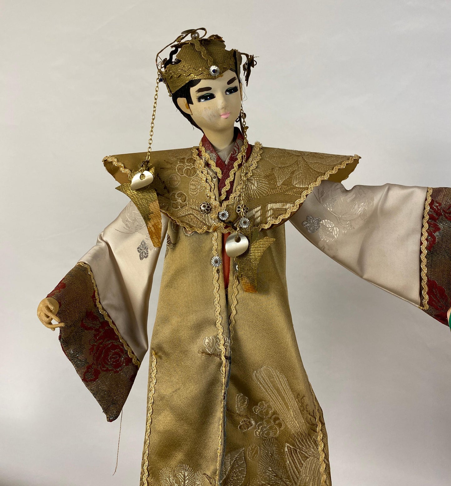 Pair of Oriental Puppet Dolls with Original Silk Costumes — detail 6
