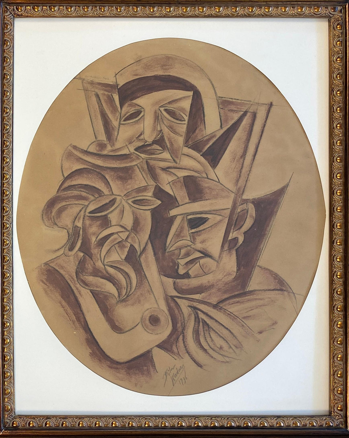 Art Deco "Cubist Figures" Painting by Béla Kádár dated 1936 - Parisian Estate — detail 2