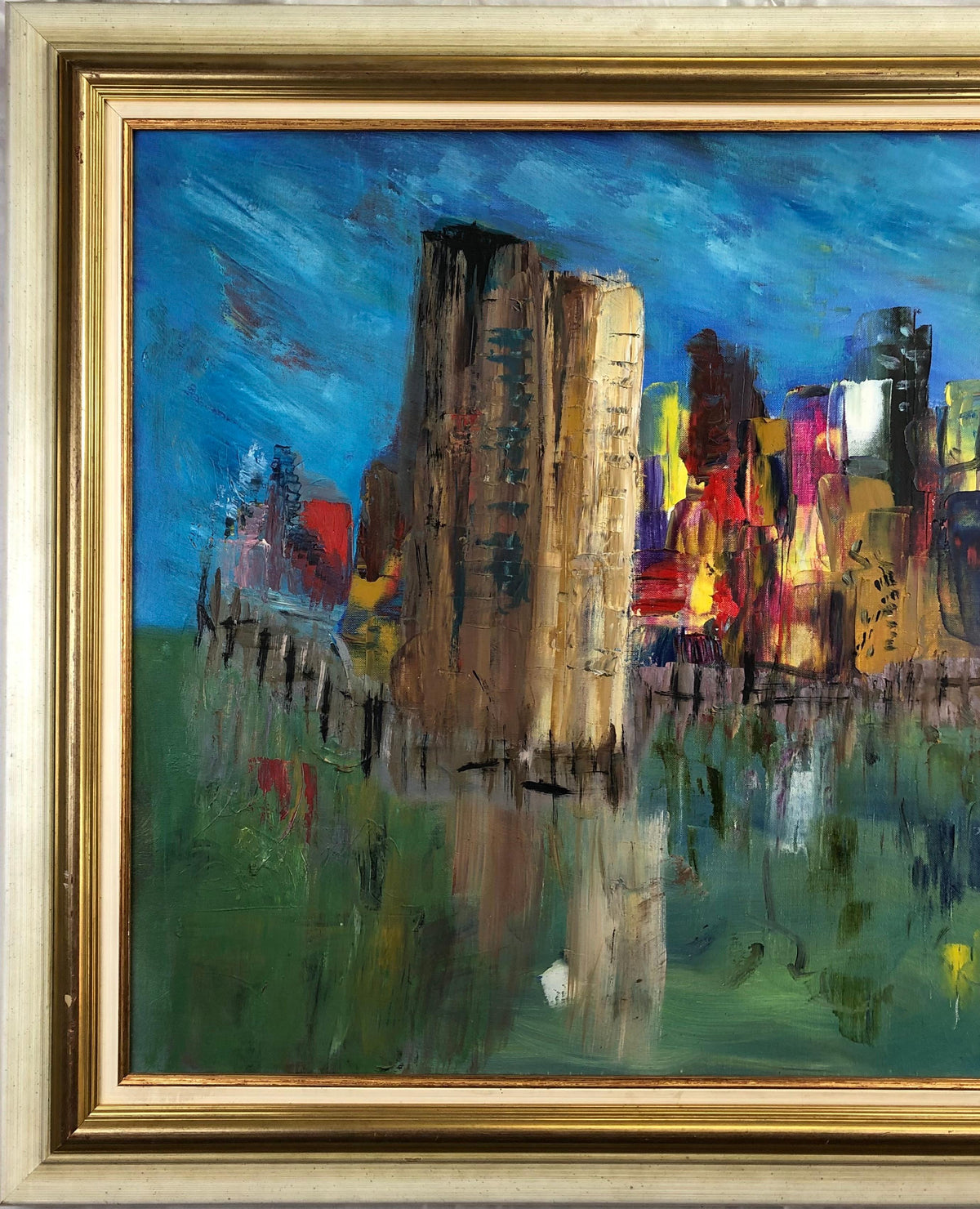 Large Oil on Canvas Painting New York Signed Eric Forg — detail 2