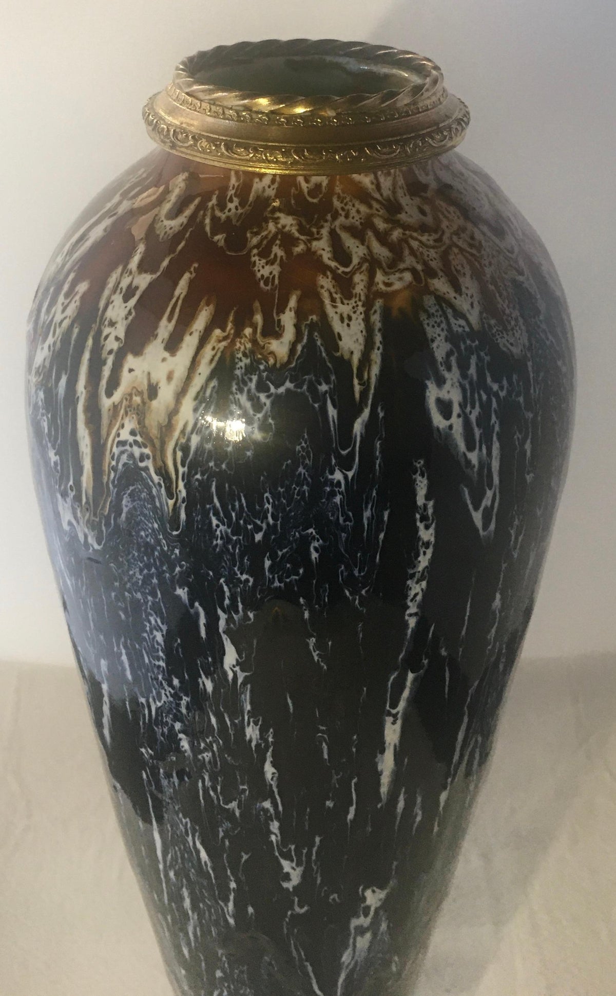 Charles Catteau for Boch La Louvière Art Deco Enamel Ceramic Flower Vase, Signed — detail 4