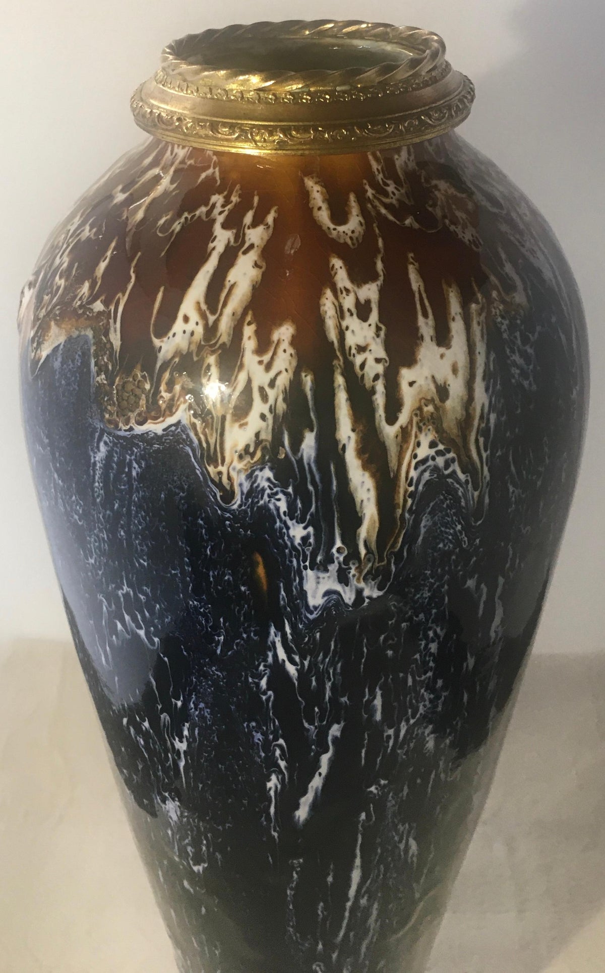 Charles Catteau for Boch La Louvière Art Deco Enamel Ceramic Flower Vase, Signed — detail 5