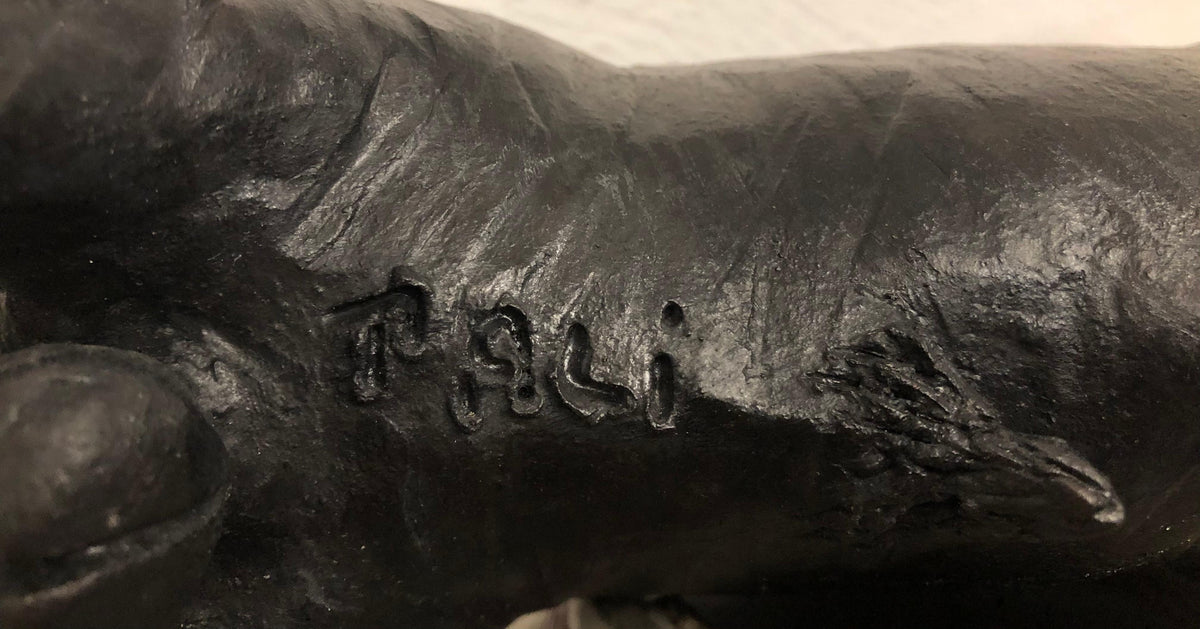 French Mid-Century Carved Earthenware Bull Sculpture Signed Tali, 1970s — detail 2