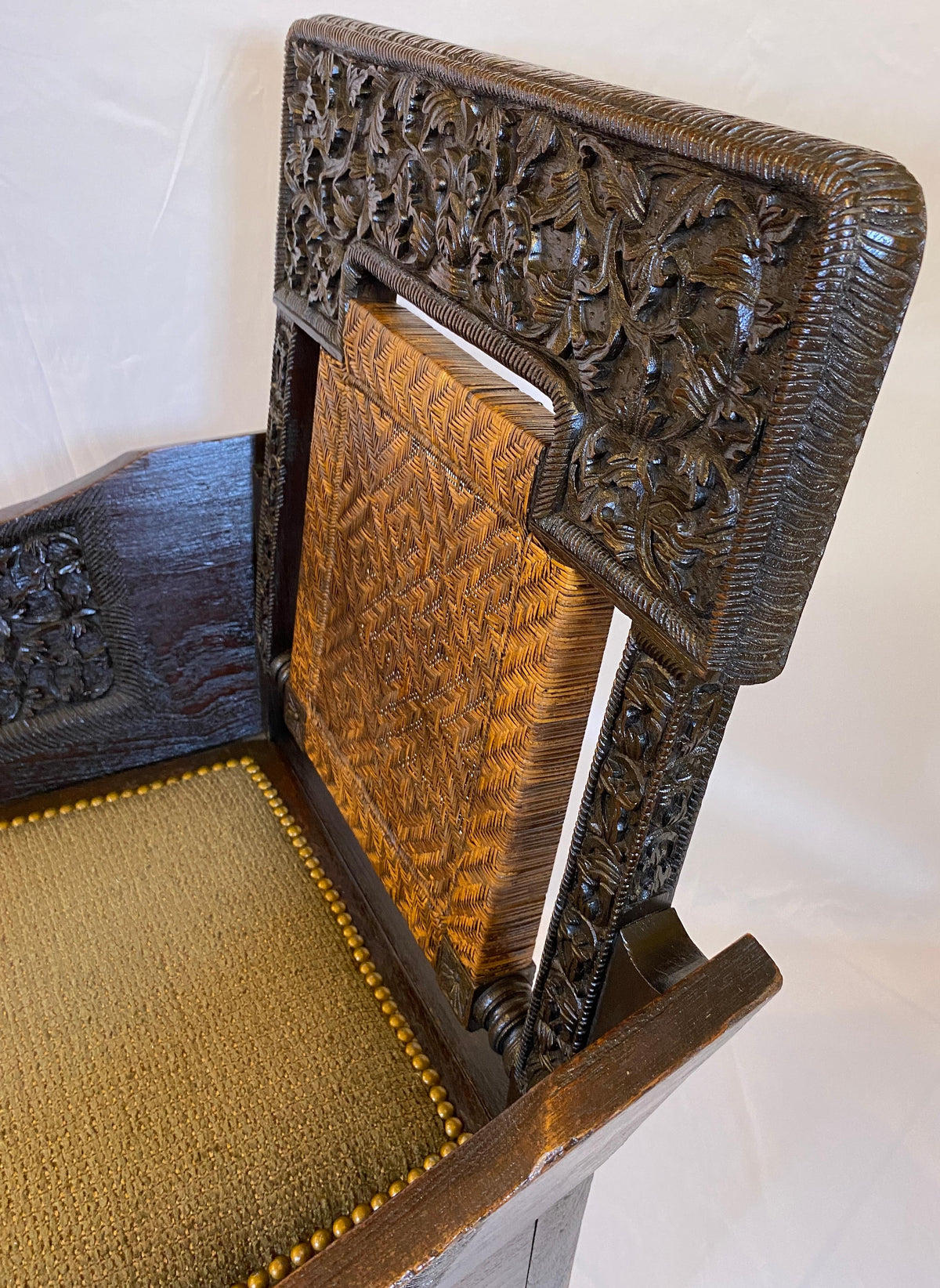 19th Century Anglo-Indian Hand-Carved Burmese Armchair with Officer Provenance — detail 3