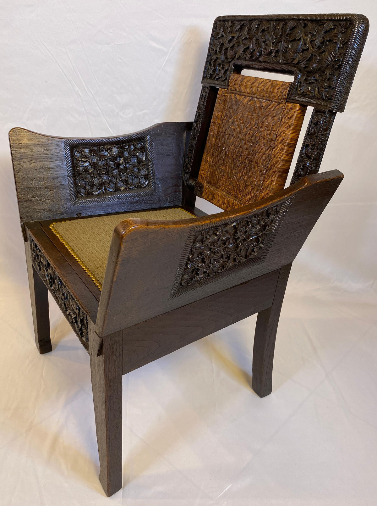 19th Century Anglo-Indian Hand-Carved Burmese Armchair with Officer Provenance — detail 5