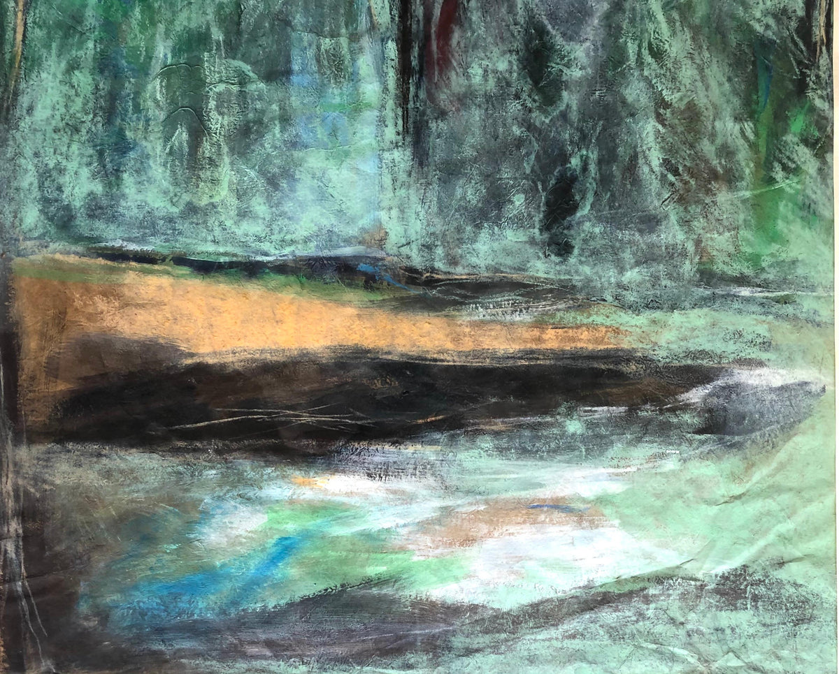 Original Abstract Painting "Cascades or Waterfalls" by C. Azuelos on Rice Paper — detail 2