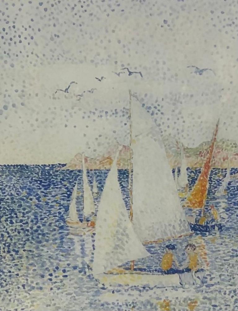 Yvonne Canu Original Seascape Lithograph French Pointillism Art — detail 3