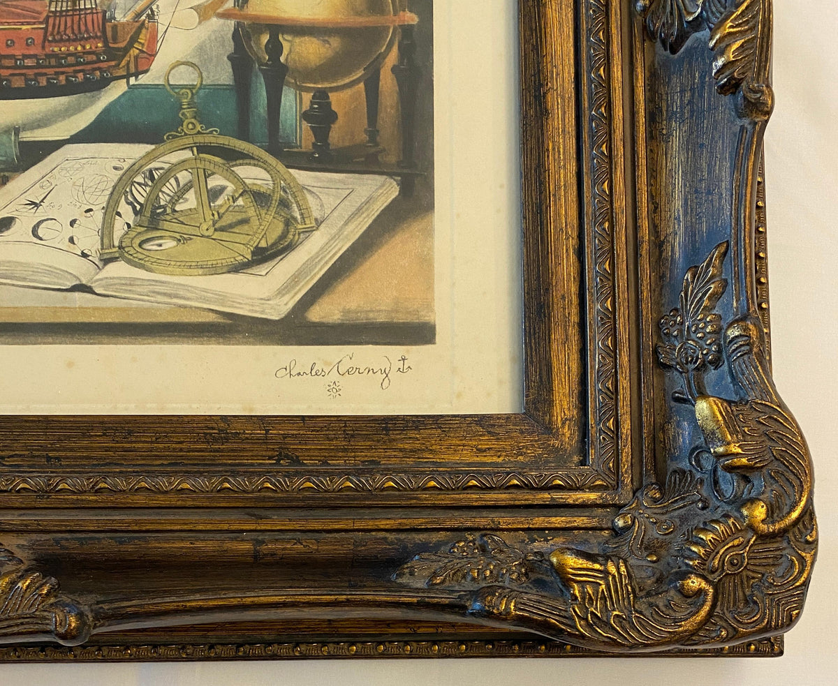 Maritime Still Life with Sextant, Engraving or Color Lithograph by Charles Cerny — detail 4