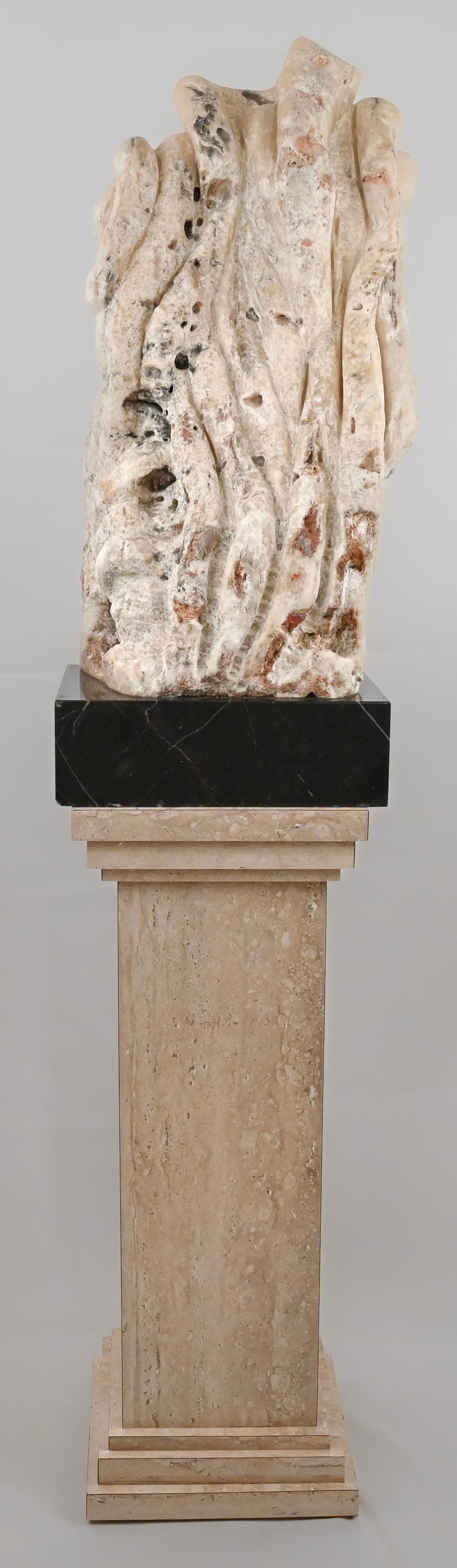 Abstract Stone Sculpture Chinese Scholar Stone on a Faux Marble Stand — detail 3