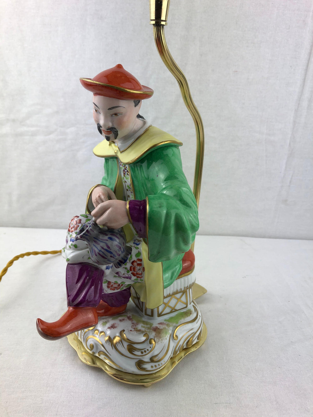 Hand-Painted French Porcelain Chinoiserie Table Lamp Attributed to J. Poncet — detail 4