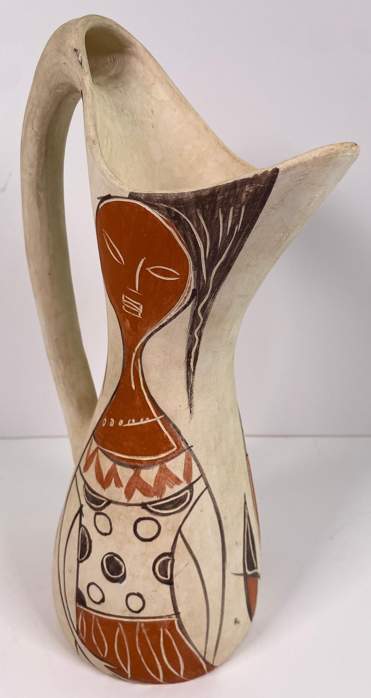 Julio Fajardo Colombian Modernist Ceramic Pitcher Vase, Figural Studio Pottery — detail 6