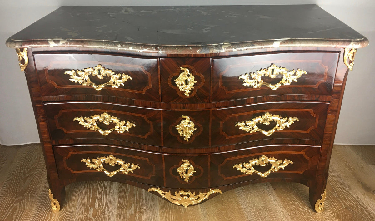 18th Century Louis XV Style Ormolu Mounted Bronze Bombe Commode, Stamped — detail 2