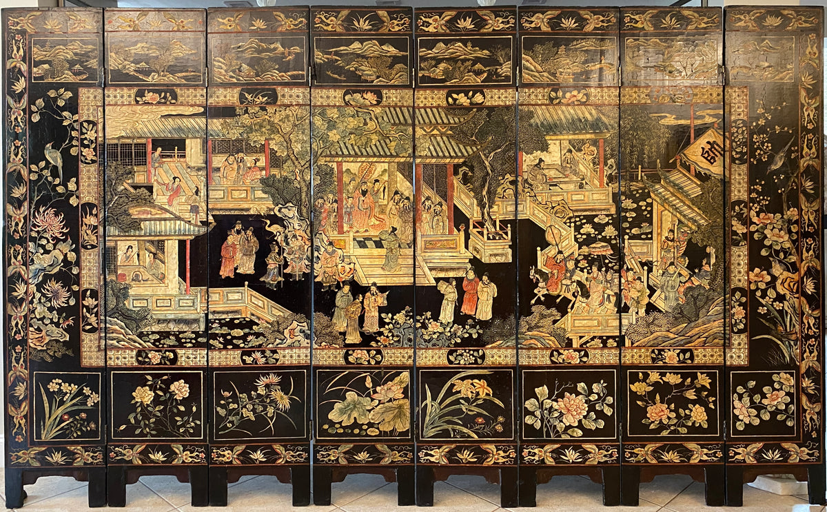 Chinese Qing Eight Panel Screen Early 19th Century Coromandel