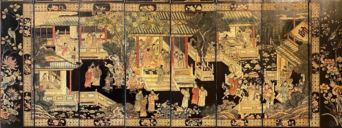 Chinese Qing Eight Panel Screen Early 19th Century Coromandel — detail 11