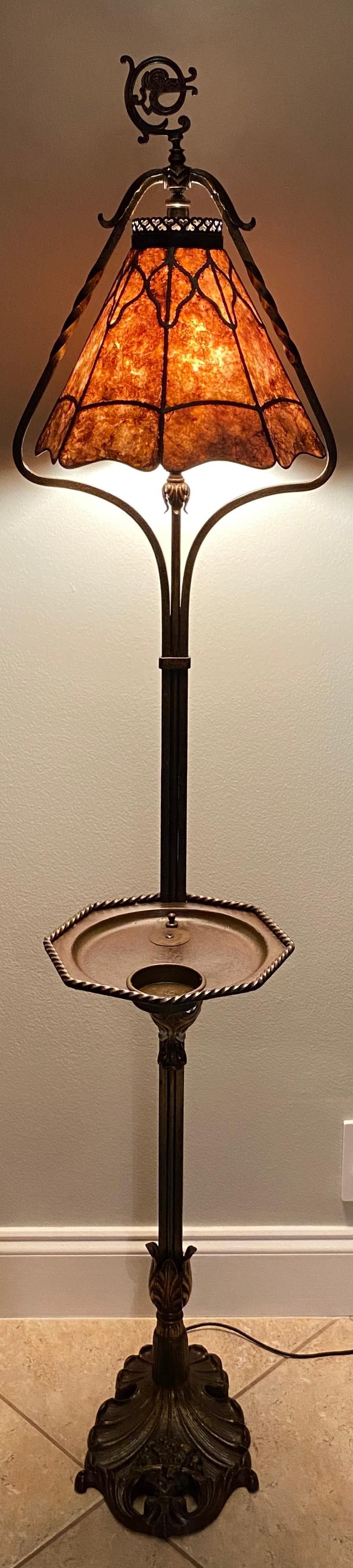 Arts and Crafts Floor Lamp with Original Mica Shade and Table Top, Crest & Co. — detail 17
