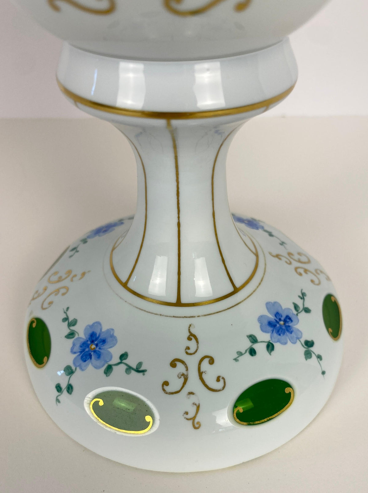Bohemian Czech Glass Pottery, Set of 3 Green & White Decorative Objects — detail 5