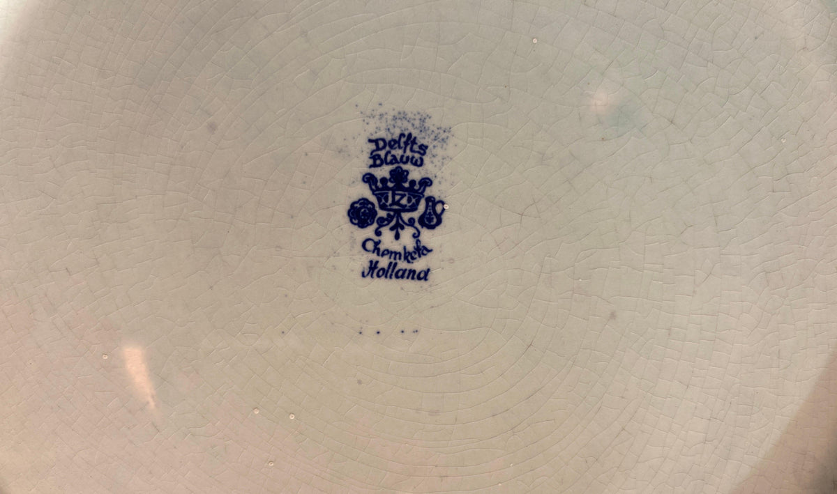 Large Delft Porcelain Landscape Wall Plaque, Delft Blue & White Wall Plate — detail 3
