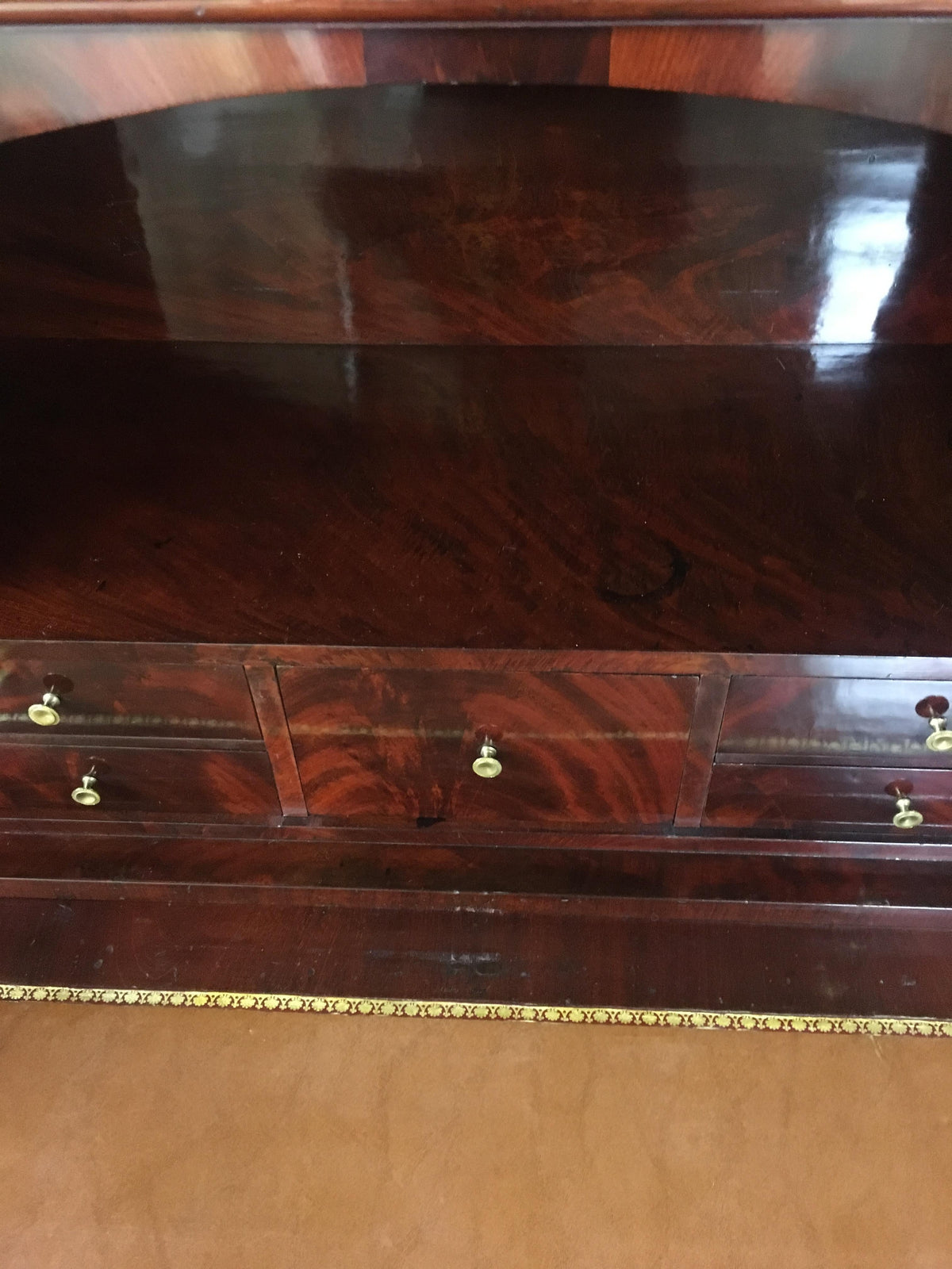 Early 19th Century French Empire Flame Mahogany Drop Front Secretary Desk — detail 9