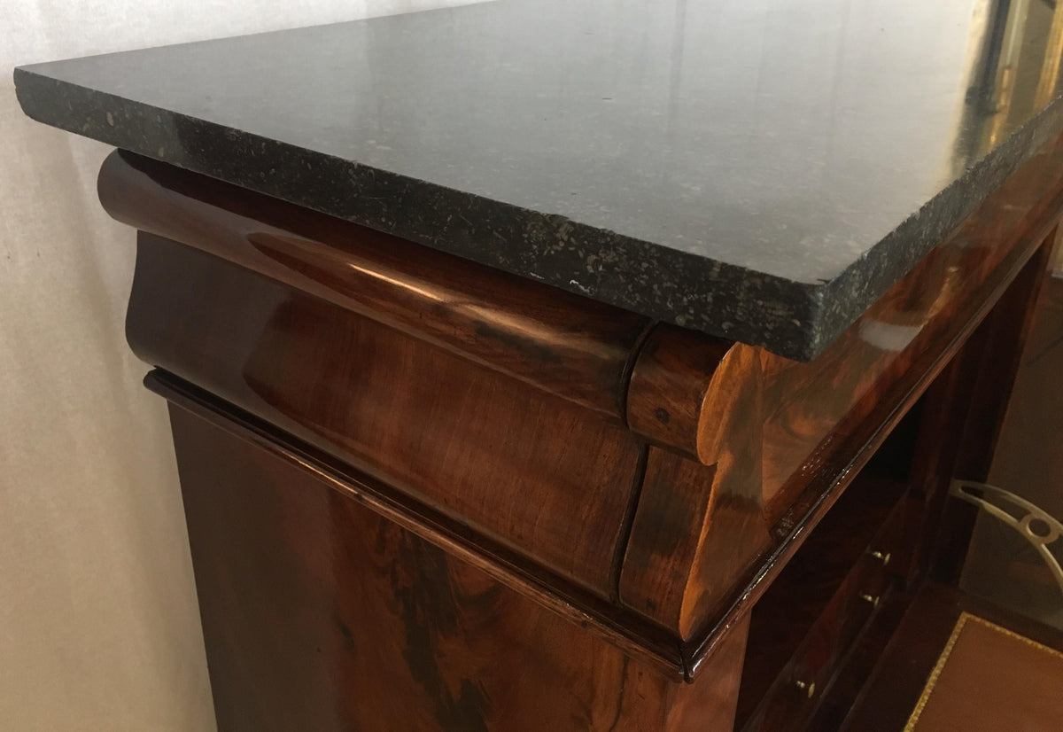 Early 19th Century French Empire Flame Mahogany Drop Front Secretary Desk — detail 4