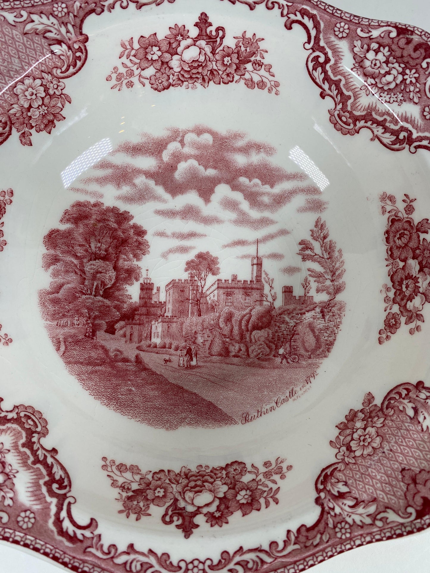 Johnson Bros. “Old Britain Castles” Red Transferware Serving Bowl, England — detail 4