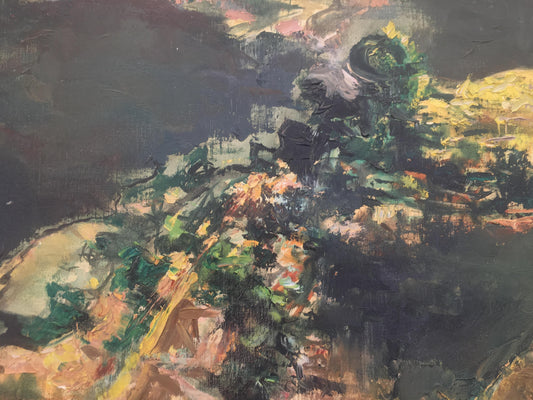 Original Oil on Canvas Painting of a French Village, Signed Espinoze — detail 2