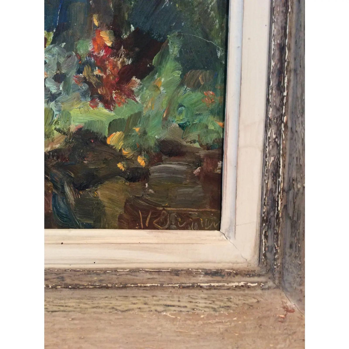 Original French Provincial Oil Painting on Isorel Signed Victor Ferreri — detail 2
