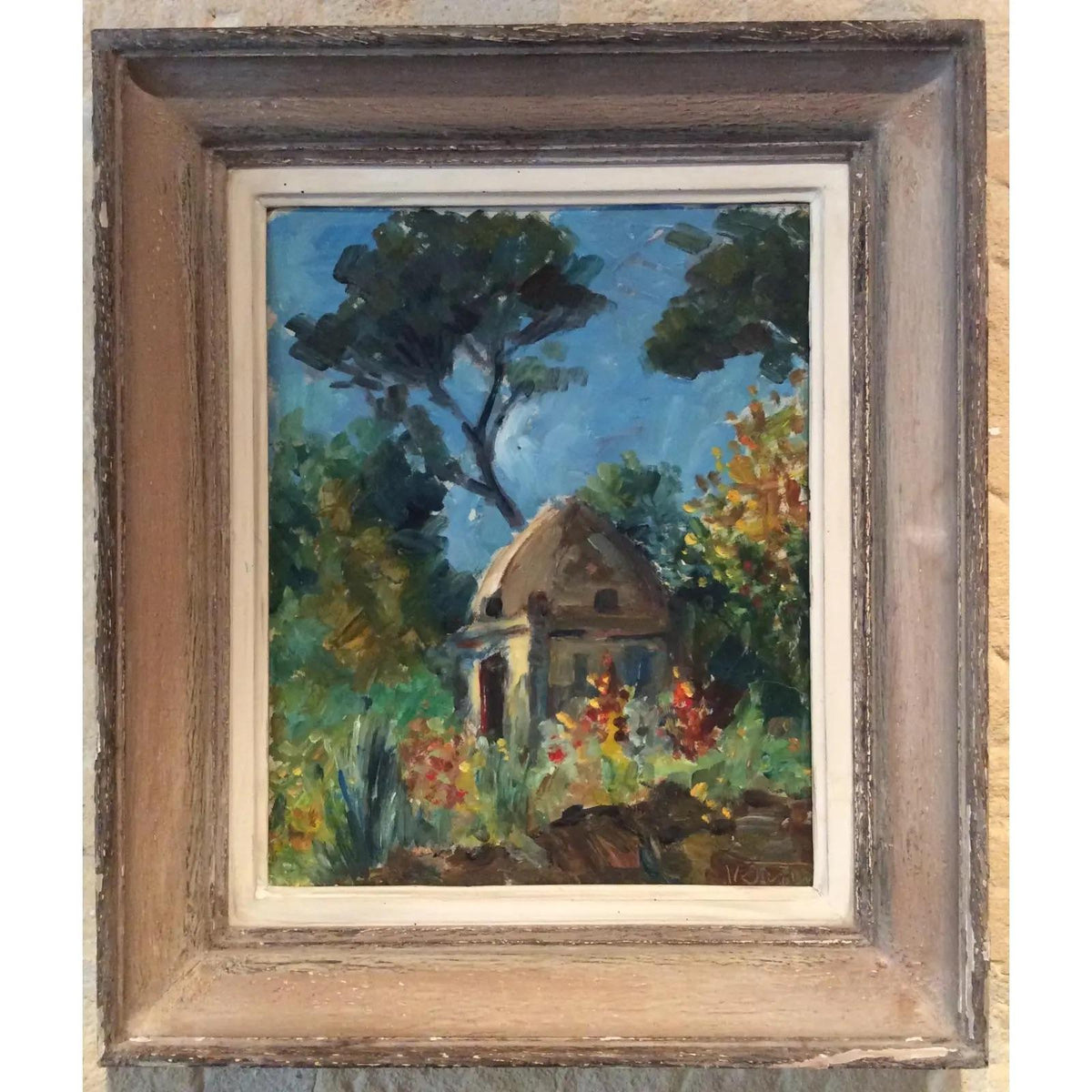 Original French Provincial Oil Painting on Isorel Signed Victor Ferreri — detail 5