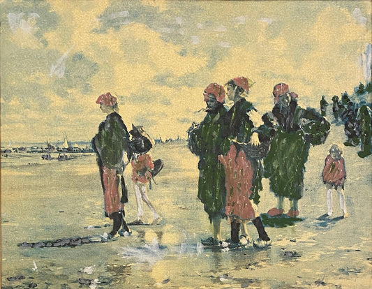 Impressionist Revival Beach Scene Painting, Mid-Century, in the Manner of Pierre-Auguste Renoir — detail 2