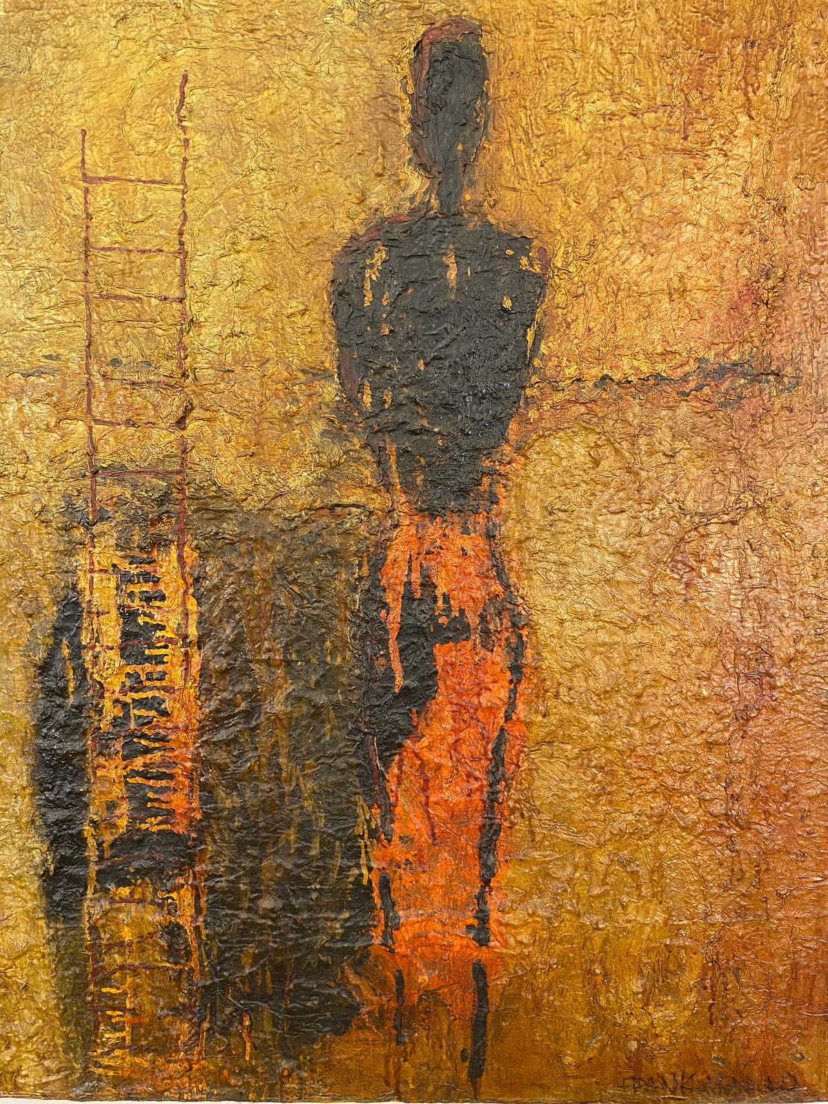 Frank Arnold Oil on Canvas Abstract Figurative Painting Titled "Escape" — detail 2
