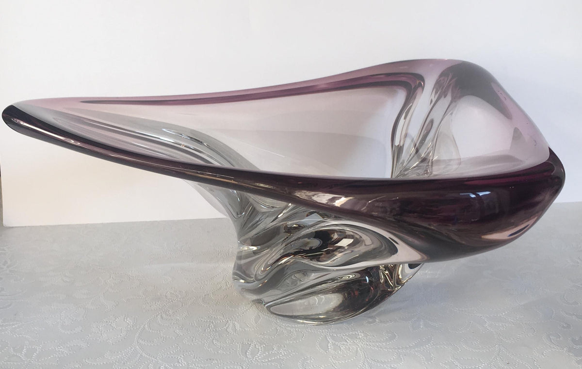 Val Saint Lambert Midcentury Art Glass Bowl Centerpiece — detail 2