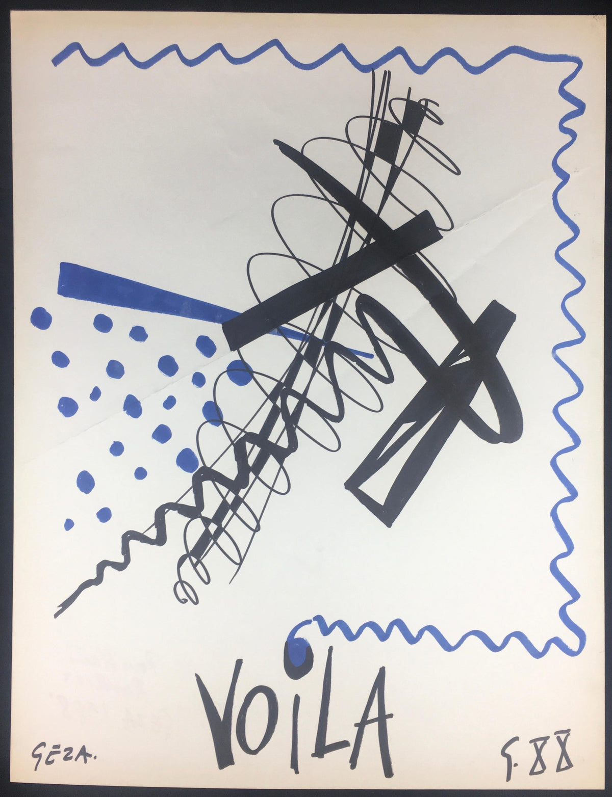 Collection of Three Modern Abstract Drawings Signed Geza, Manner of Franz Kline — detail 3